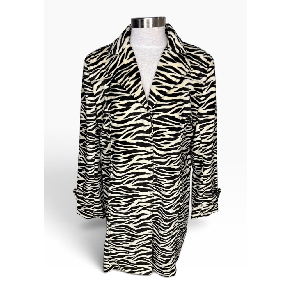 Vintage Mixit Zebra Print Coat Black Cream Animal Print Statement Jacket Retro